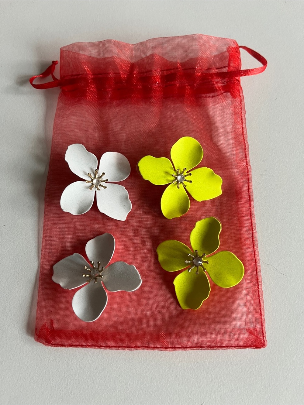Floral Statement Earrings - White & Yellow